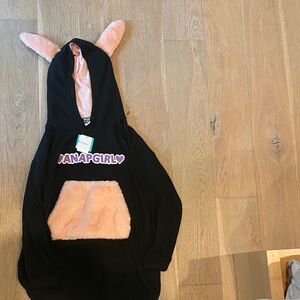 Black Hoodie with Pink Ears and Pocket